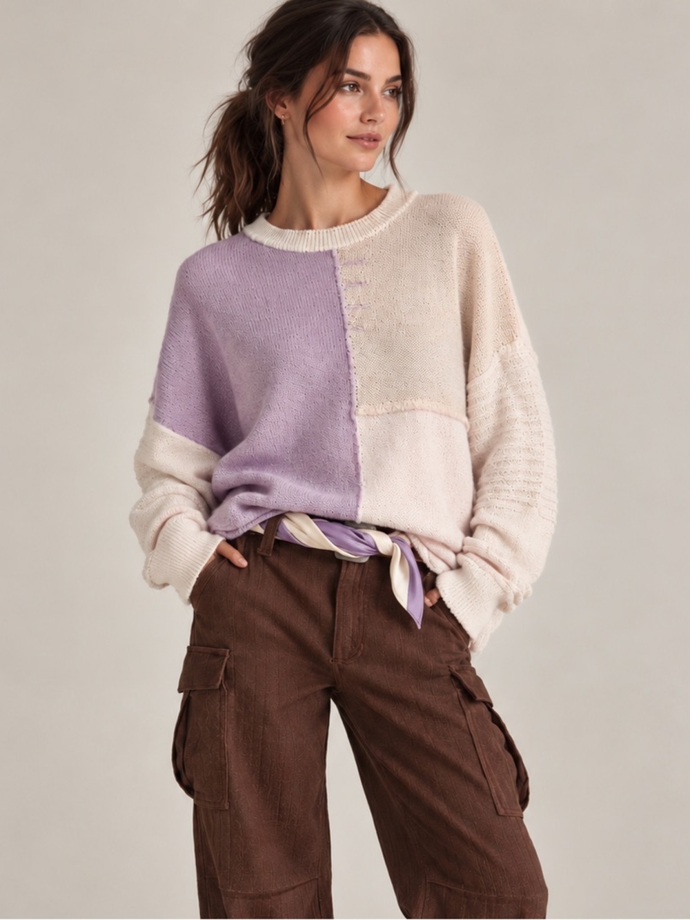NWT - Mystree Colour Block Pullover in Lilac Combo